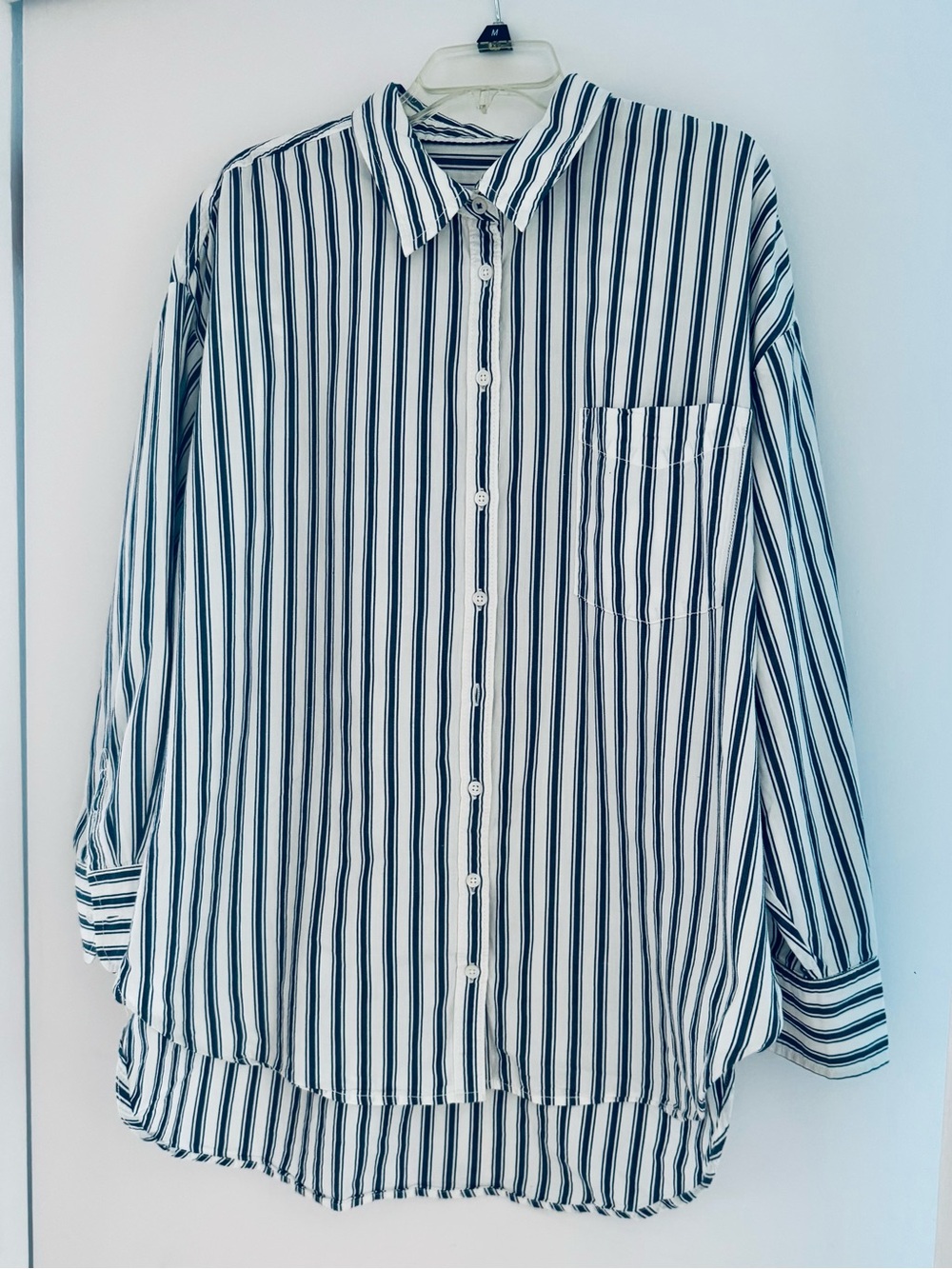 Like New Maeve Anthropologie Oversized Bennet Buttondown Green & White Stripe XL